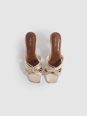 Reiss Gold Harriet Leather Knot Detail Mules - Image 3 of 5