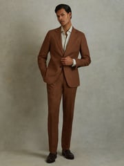 Reiss Tobacco Brown Kin Linen Tapered Trousers Slim-Fit - Image 1 of 5
