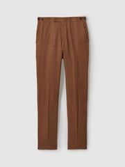 Reiss Tobacco Brown Kin Linen Tapered Trousers Slim-Fit - Image 2 of 5
