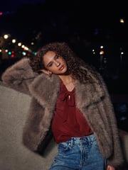 Neutral Short Faux Fur Jacket - Image 1 of 3