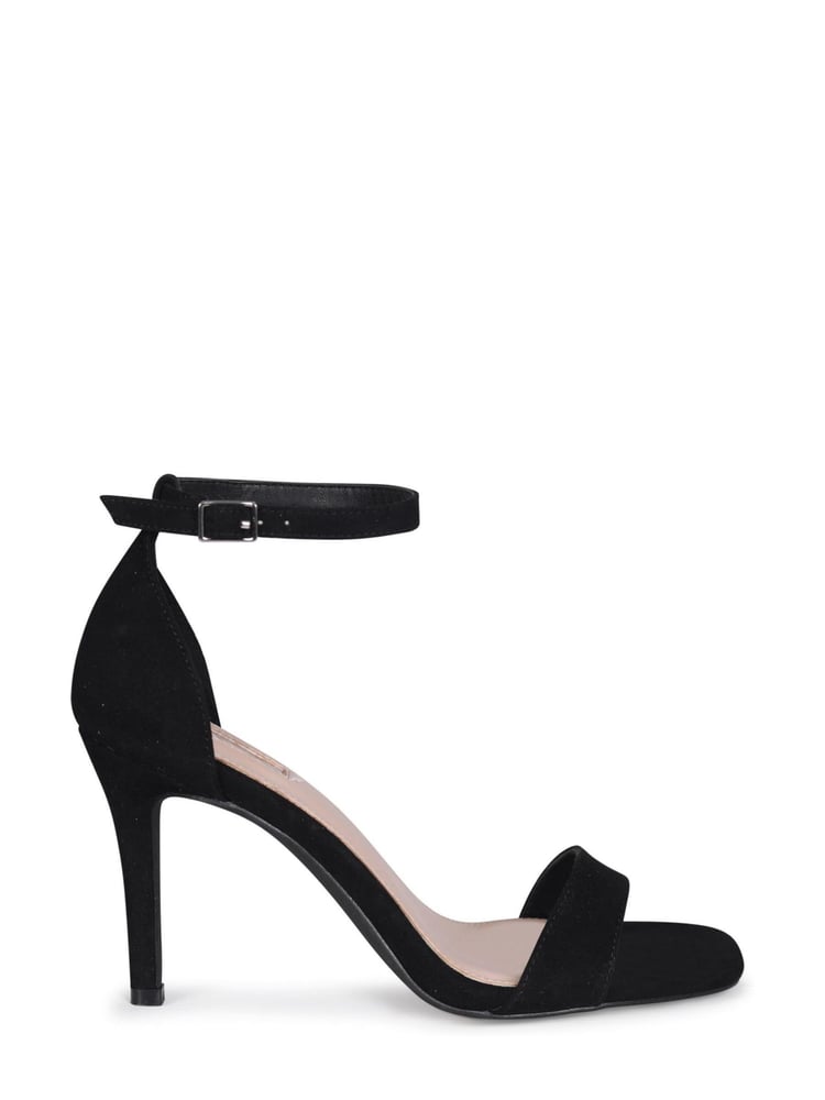 Linzi Black Faux Suede Kimmy Open Back Barely There Stiletto Sandal - Image 2 of 4 Linzi Black Faux Suede Kimmy Open Back Barely There Stiletto Sandal - Image 2 of 4