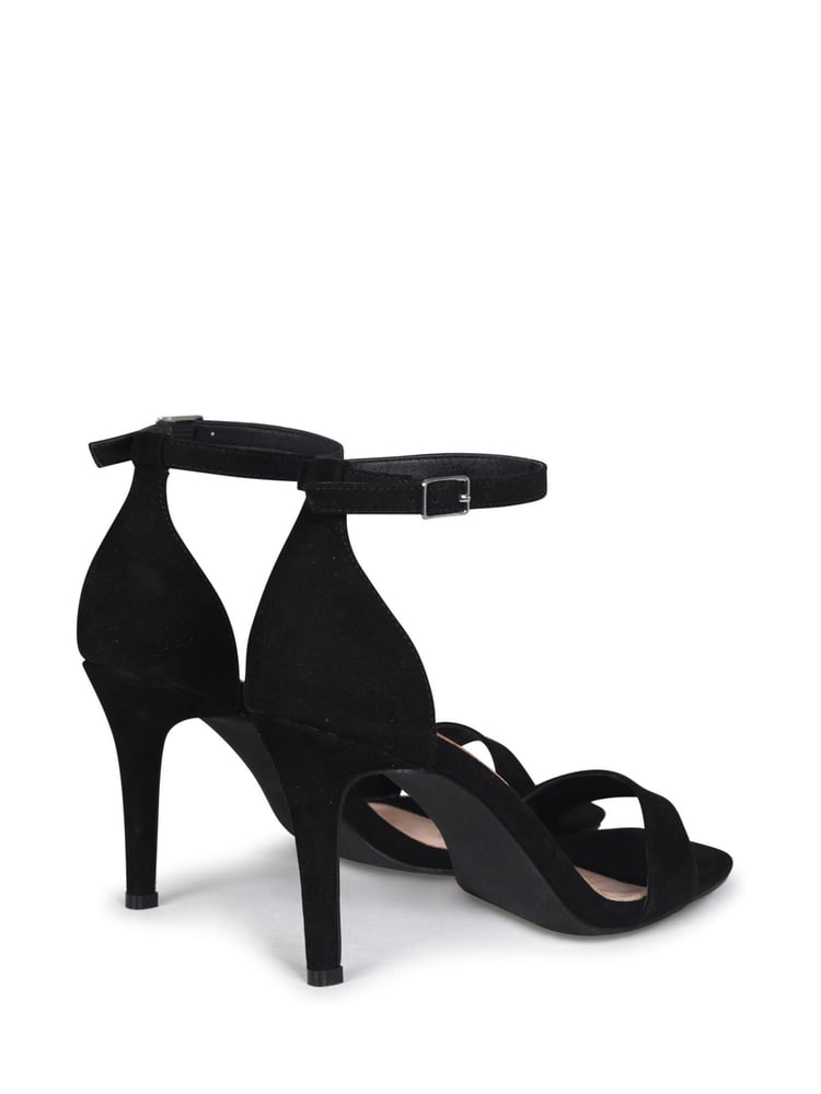 Linzi Black Faux Suede Kimmy Open Back Barely There Stiletto Sandal - Image 4 of 4 Linzi Black Faux Suede Kimmy Open Back Barely There Stiletto Sandal - Image 4 of 4