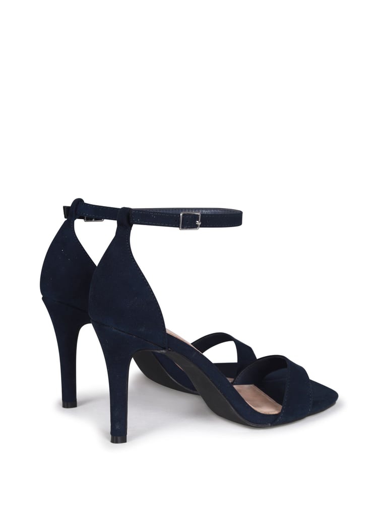 Linzi Navy Faux Suede Kimmy Open Back Barely There Stiletto Sandal - Image 5 of 5 Linzi Navy Faux Suede Kimmy Open Back Barely There Stiletto Sandal - Image 5 of 5