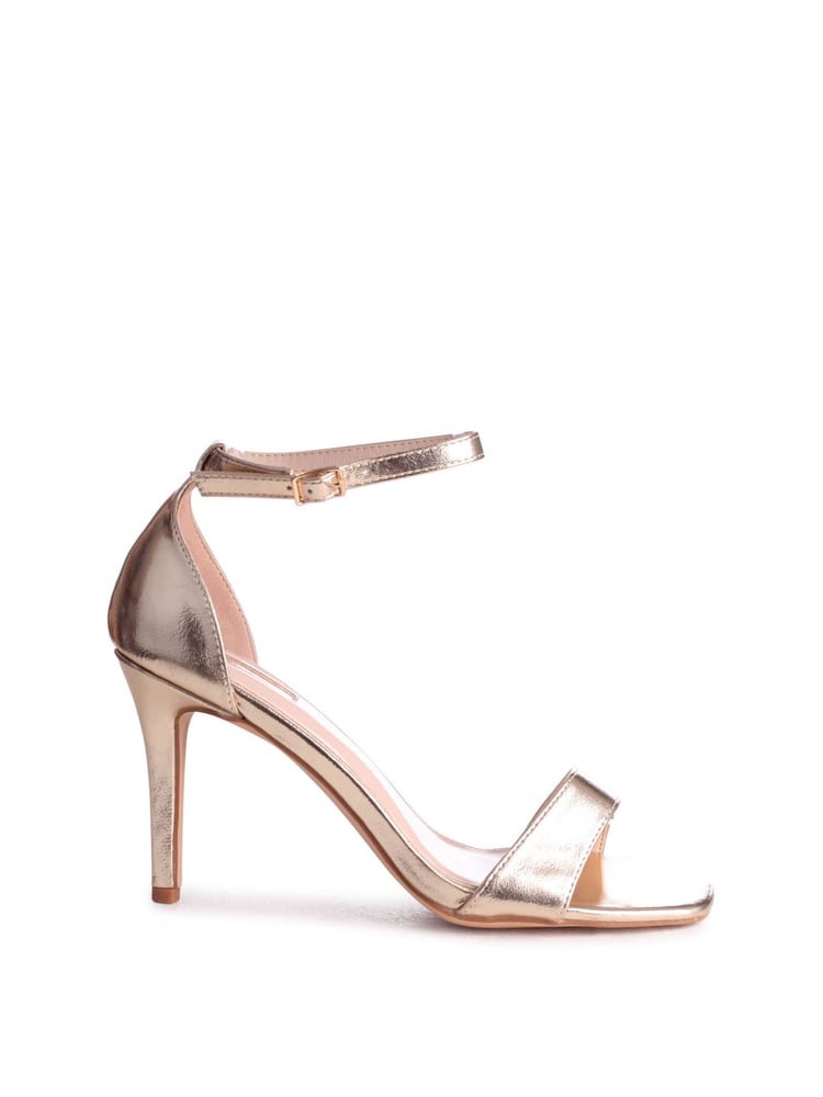 Linzi Gold Faux Leather Kimmy Open Back Barely There Stiletto Sandal - Image 2 of 4 Linzi Gold Faux Leather Kimmy Open Back Barely There Stiletto Sandal - Image 2 of 4