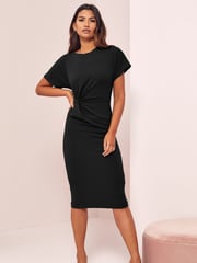Lipsy Black Twist Side Round Neck Midi Dress - Image 3 of 4