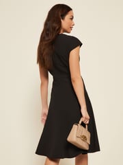 Friends Like These Navy Blue Petite Fit and Flare Cap Sleeve Tailored Dress - Image 2 of 4