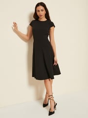Friends Like These Navy Blue Petite Fit and Flare Cap Sleeve Tailored Dress - Image 3 of 4