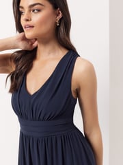 Vila Navy Sleeveless V Neck Tulle Maxi Dress - Image 2 of 5