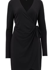 Pour Moi Black Bryony Slinky Recycled Jersey Wrap Mini Dress - Image 4 of 5
