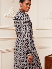 Love & Roses Black Geometric Long Sleeve Tie Neck Chiffon Mini Dress - Image 3 of 4