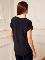 Love & Roses Black Embellished Round Neck Roll Sleeve Top - Image 3 of 4