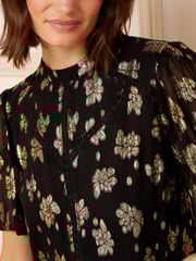 Love & Roses Black Petite Metallic High Neck Flutter Sleeve Top - Image 2 of 4