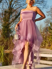 Chi Chi London Purple Plus Size One Shoulder Mesh Skirt Dip Hem Dress - Image 1 of 5