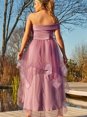 Chi Chi London Purple Plus Size One Shoulder Mesh Skirt Dip Hem Dress - Image 2 of 5