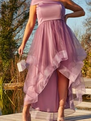 Chi Chi London Purple Plus Size One Shoulder Mesh Skirt Dip Hem Dress - Image 4 of 5