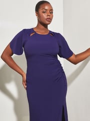 Lipsy Navy Curve Ruched Flutter Sleeve Cut Out Bodycon Dress - Image 4 of 4