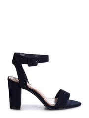 Linzi Blue Faux Suede Marnie Open Toe Block Heel With Ankle Strap Buckle Detail - Image 2 of 4