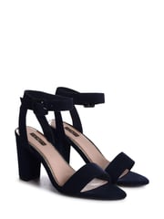 Linzi Blue Faux Suede Marnie Open Toe Block Heel With Ankle Strap Buckle Detail - Image 3 of 4