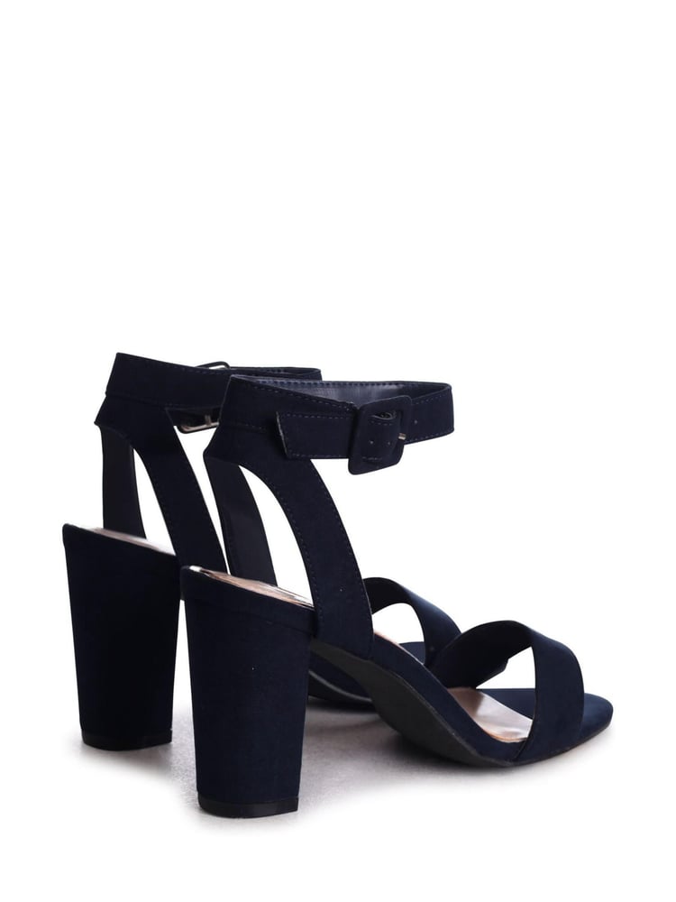Linzi Blue Faux Suede Marnie Open Toe Block Heel With Ankle Strap Buckle Detail - Image 4 of 4 Linzi Blue Faux Suede Marnie Open Toe Block Heel With Ankle Strap Buckle Detail - Image 4 of 4