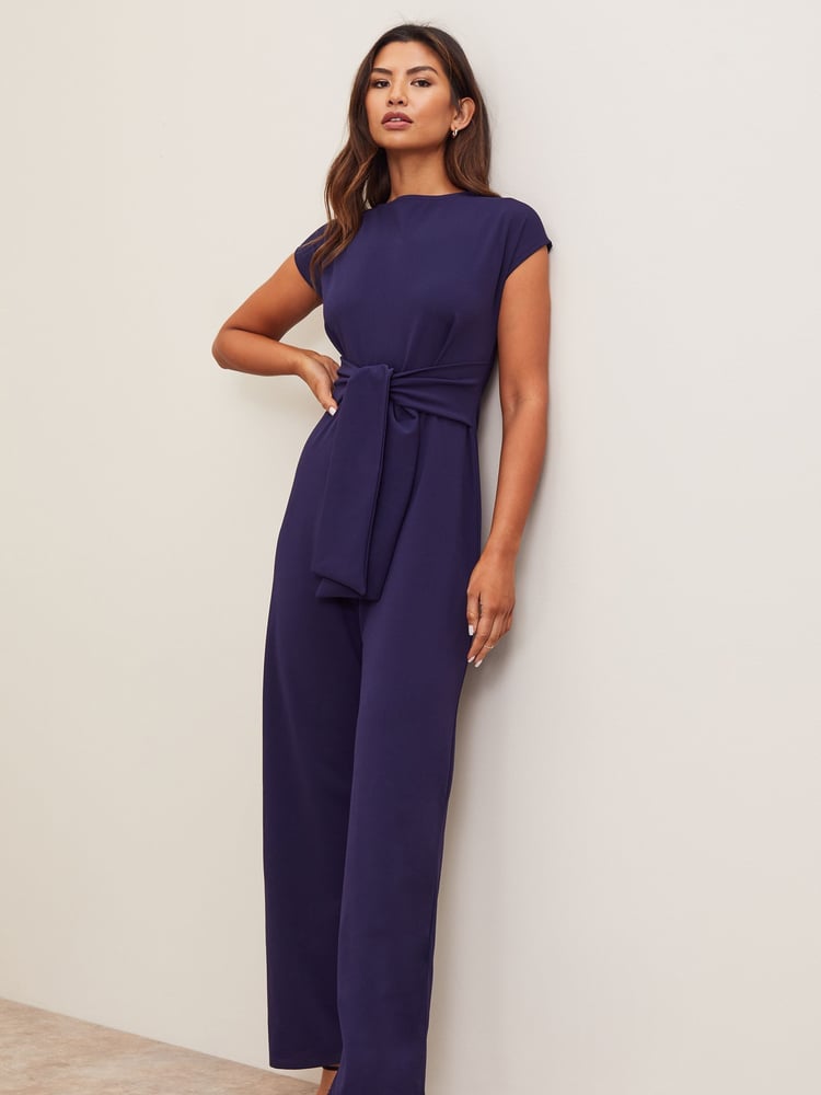 Lipsy Navy Cap Sleeve Tie Front Jumpsuit - Image 2 of 3 Lipsy Navy Cap Sleeve Tie Front Jumpsuit - Image 2 of 3