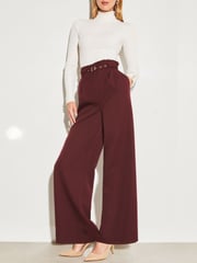 Lipsy Wild Berry Red Petite Paperbag Wide Leg Belted Tailored Trousers - Image 1 of 4