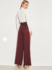 Lipsy Wild Berry Red Petite Paperbag Wide Leg Belted Tailored Trousers - Image 2 of 4