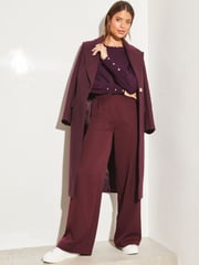 Lipsy Wild Berry Red Petite Paperbag Wide Leg Belted Tailored Trousers - Image 3 of 4