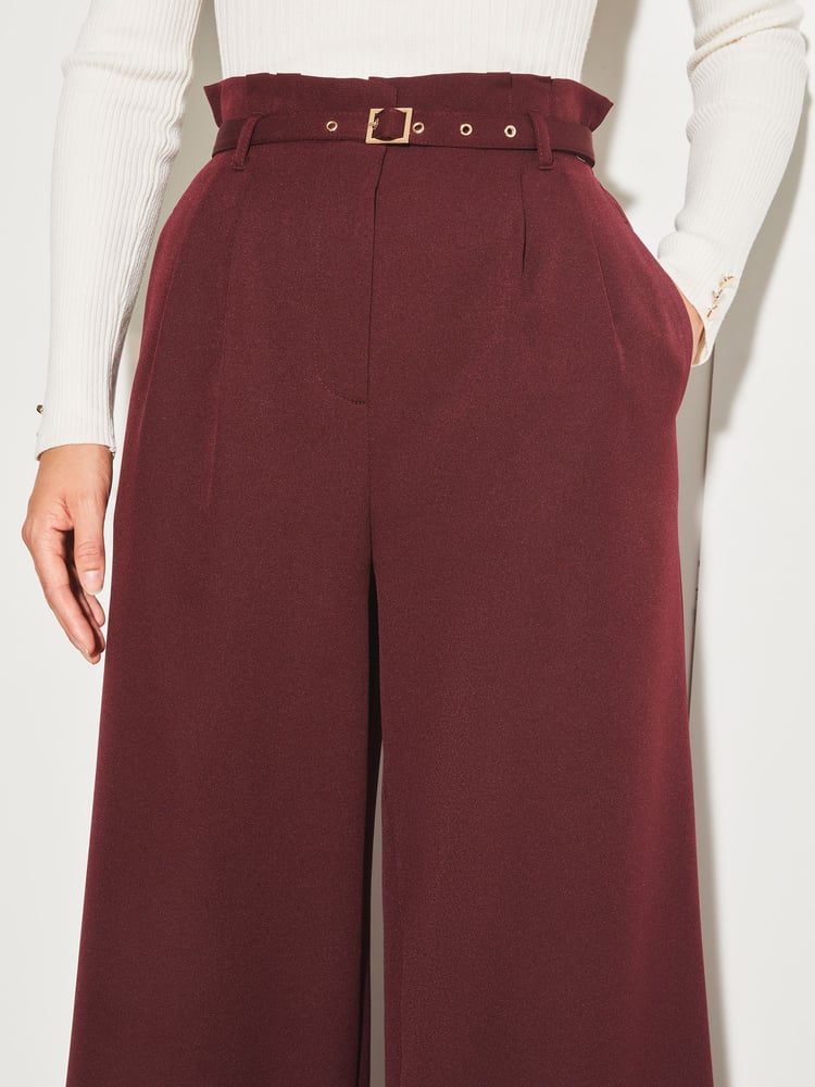 Lipsy Wild Berry Red Petite Paperbag Wide Leg Belted Tailored Trousers - Image 4 of 4
