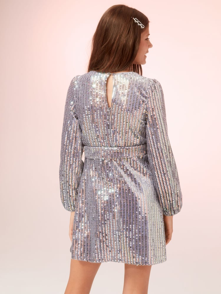Lipsy Grey Sequin Velvet Wrap Front Dress - Image 2 of 4