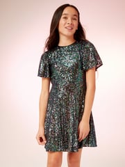 Lipsy Blue Flutter Sleeve Sequin Dress - Image 2 of 4