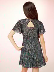 Lipsy Blue Flutter Sleeve Sequin Dress - Image 3 of 4