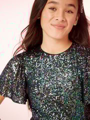 Lipsy Blue Flutter Sleeve Sequin Dress - Image 4 of 4