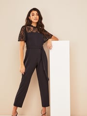 Friends Like These Black Lace Detail Short Sleeve Summer Jumpsuit - Image 1 of 4