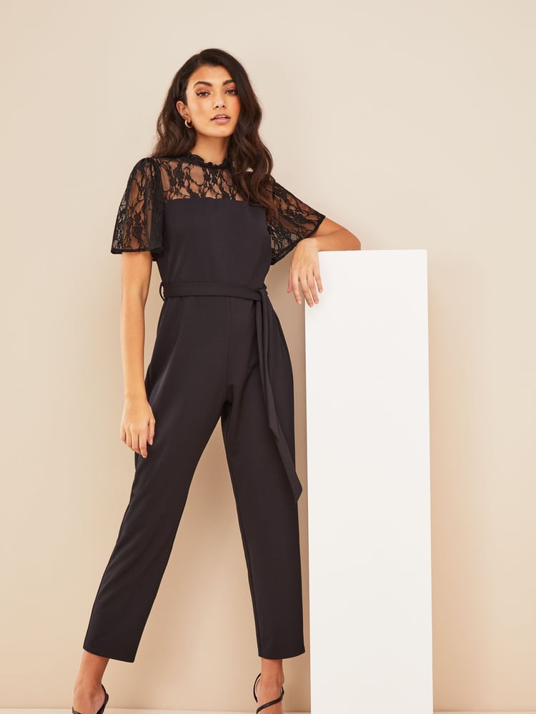 Friends Like These Black Lace Detail Short Sleeve Summer Jumpsuit - Image 1 of 4