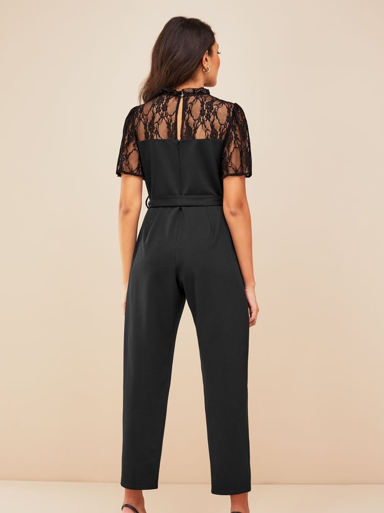 Friends Like These Black Lace Detail Short Sleeve Summer Jumpsuit - Image 2 of 4