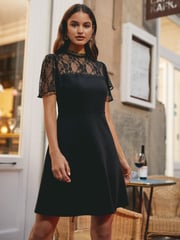 Friends Like These Black Lace Yoke Flutter Sleeve Mini Dress - Image 1 of 4