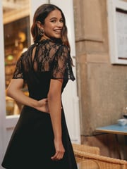 Friends Like These Black Lace Yoke Flutter Sleeve Mini Dress - Image 2 of 4