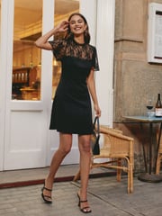 Friends Like These Black Lace Yoke Flutter Sleeve Mini Dress - Image 4 of 4