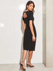 Lipsy Black Lace Bodycon Square Neck Short Sleeve Midi Dress - Image 2 of 4