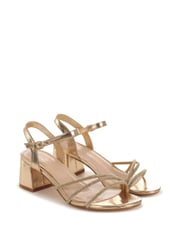 Linzi Gold Carnation Low Block Heeled Sandal With Diamante Front Straps - Image 3 of 4