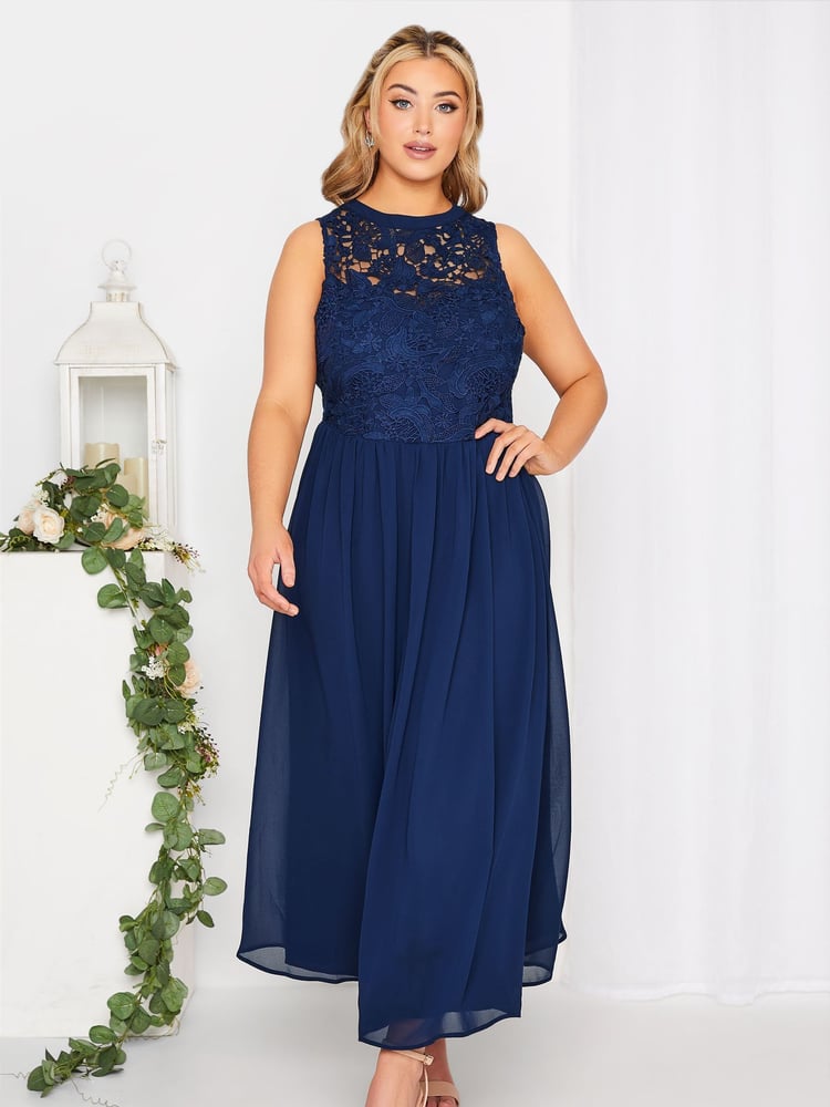 Yours Curve Blue Lace Sweetheart Maxi Dress - Image 1 of 4