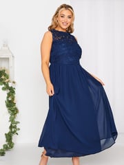 Yours Curve Blue Lace Sweetheart Maxi Dress - Image 2 of 4