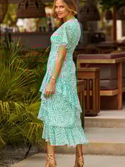 Sosandar Green Layered Frill Angel Sleeve Midaxi Dress - Image 3 of 5
