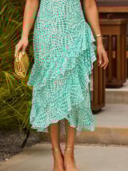 Sosandar Green Layered Frill Angel Sleeve Midaxi Dress - Image 4 of 5