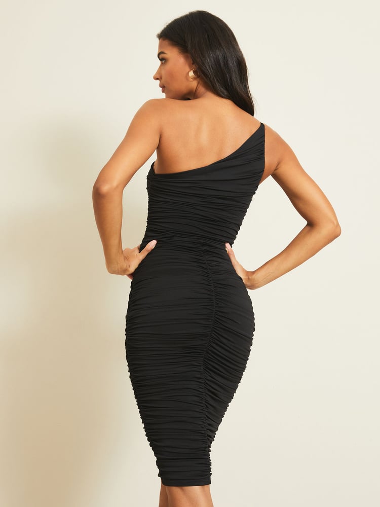 Lipsy Black One Shoulder Slinky Midi Dress - Image 1 of 3 Lipsy Black One Shoulder Slinky Midi Dress - Image 1 of 3
