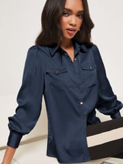 Lipsy Navy Front Pocket Button Through Shirt - Image 4 of 4