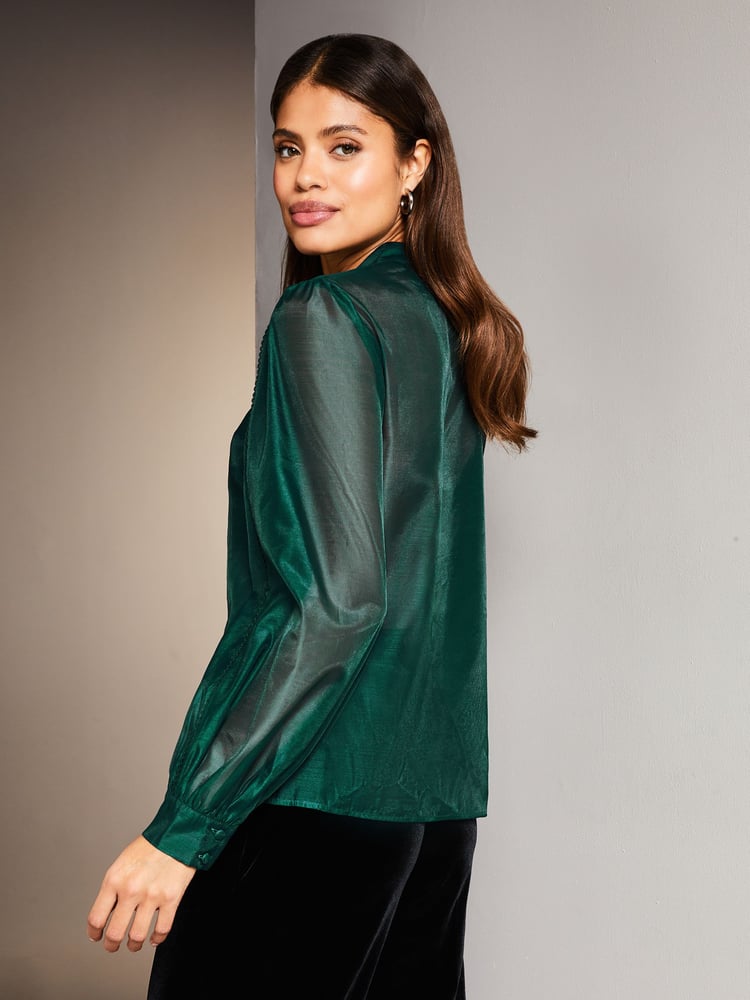 Lipsy Green Long Sleeve Sheer Artwork Button Through Shirt - Image 3 of 3 Lipsy Green Long Sleeve Sheer Artwork Button Through Shirt - Image 3 of 3