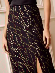 Love & Roses Black and Gold Metallic Bias Cut Button Detail Midi Skirt - Image 2 of 4