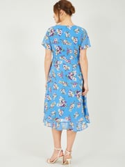 Yumi Blue Floral Print Wrap Midi Dress - Image 1 of 2