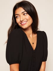 Friends Like These Black Puff Sleeve Ruched Waist V Neck Midi Dress - Image 4 of 4